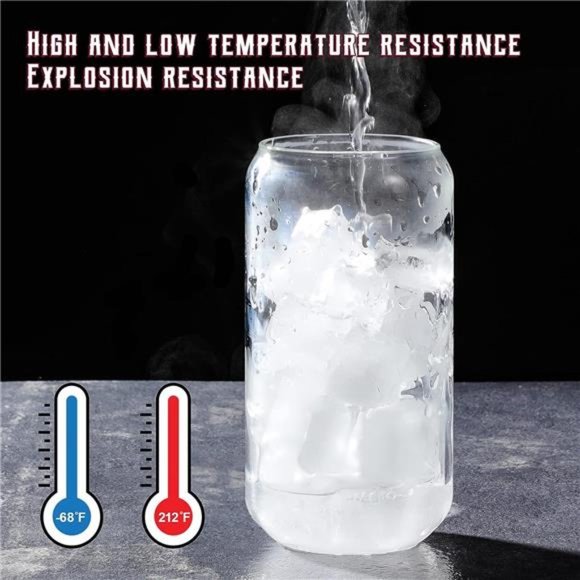 Drinking Glasses with Bamboo Lids and Glass Straw 4pcs Set - 16oz Can Shaped - Picture 5 of 7